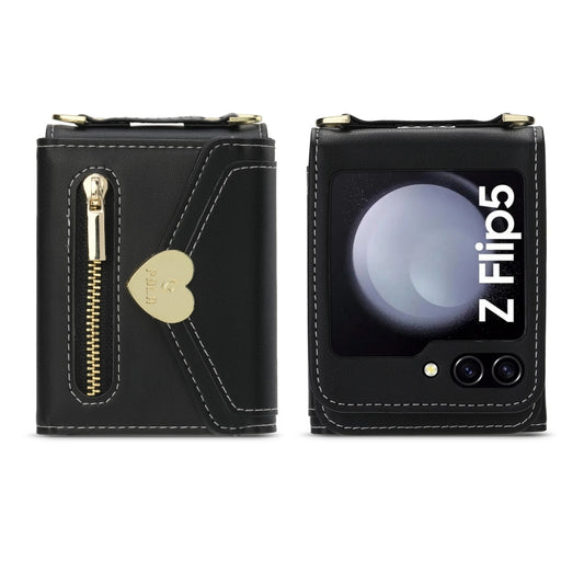 For Samsung Galaxy Z Flip5 POLA Love Buckle Multi-Card Slots Zipper Wallet Phone Case(Black) - Galaxy Z Flip5 Cases by POLA | Online Shopping UK | buy2fix