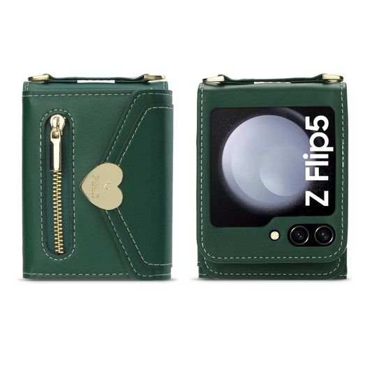 For Samsung Galaxy Z Flip5 POLA Love Buckle Multi-Card Slots Zipper Wallet Phone Case(Green) - Galaxy Z Flip5 Cases by POLA | Online Shopping UK | buy2fix