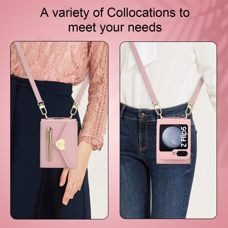 For Samsung Galaxy Z Flip5 POLA Love Buckle Multi-Card Slots Zipper Wallet Phone Case(Pink) - Galaxy Z Flip5 Cases by POLA | Online Shopping UK | buy2fix