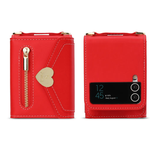 For Samsung Galaxy Z Flip4 POLA Love Buckle Multi-Card Slots Zipper Wallet Phone Case(Red) - Galaxy Z Flip4 5G Cases by POLA | Online Shopping UK | buy2fix