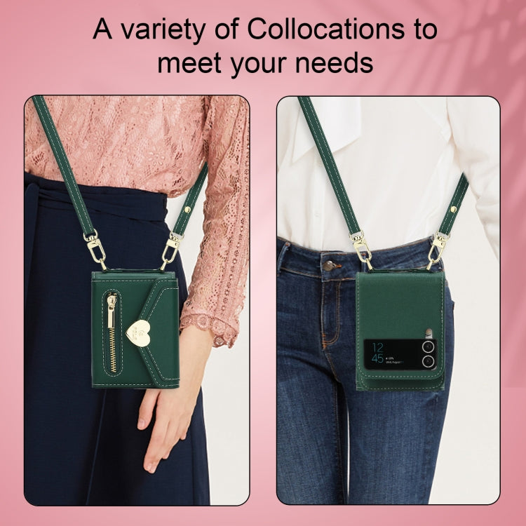 For Samsung Galaxy Z Flip4 POLA Love Buckle Multi-Card Slots Zipper Wallet Phone Case(Green) - Galaxy Z Flip4 5G Cases by POLA | Online Shopping UK | buy2fix