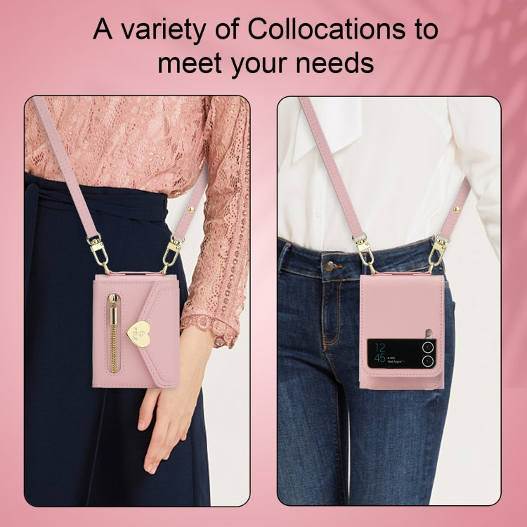 For Samsung Galaxy Z Flip4 POLA Love Buckle Multi-Card Slots Zipper Wallet Phone Case(Pink) - Galaxy Z Flip4 5G Cases by POLA | Online Shopping UK | buy2fix