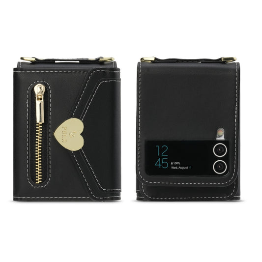 For Samsung Galaxy Z Flip3 5G POLA Love Buckle Multi-Card Slots Zipper Wallet Phone Case(Black) - Galaxy Phone Cases by POLA | Online Shopping UK | buy2fix