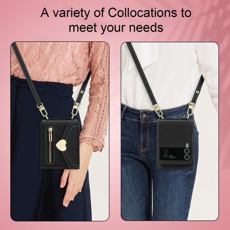 For Samsung Galaxy Z Flip3 5G POLA Love Buckle Multi-Card Slots Zipper Wallet Phone Case(Black) - Galaxy Phone Cases by POLA | Online Shopping UK | buy2fix