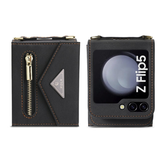 For Samsung Galaxy Z Flip5 POLA Skin Feel Multi-Card Slots Zipper Wallet Phone Case(Black) - Galaxy Z Flip5 Cases by POLA | Online Shopping UK | buy2fix
