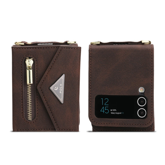 For Samsung Galaxy Z Flip4 POLA Skin Feel Multi-Card Slots Zipper Wallet Phone Case(Brown) - Galaxy Z Flip4 5G Cases by POLA | Online Shopping UK | buy2fix