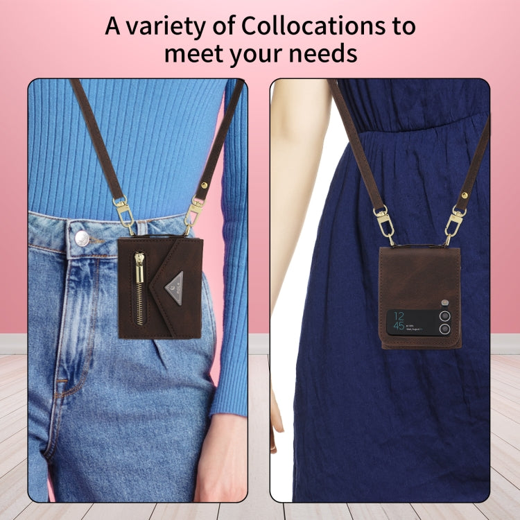 For Samsung Galaxy Z Flip4 POLA Skin Feel Multi-Card Slots Zipper Wallet Phone Case(Brown) - Galaxy Z Flip4 5G Cases by POLA | Online Shopping UK | buy2fix