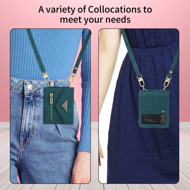 For Samsung Galaxy Z Flip4 POLA Skin Feel Multi-Card Slots Zipper Wallet Phone Case(Green) - Galaxy Z Flip4 5G Cases by POLA | Online Shopping UK | buy2fix