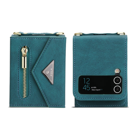 For Samsung Galaxy Z Flip3 POLA Skin Feel Multi-Card Slots Zipper Wallet Phone Case(Green) - Galaxy Phone Cases by POLA | Online Shopping UK | buy2fix
