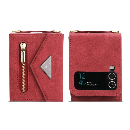 For Samsung Galaxy Z Flip3 POLA Skin Feel Multi-Card Slots Zipper Wallet Phone Case(Red) - Galaxy Phone Cases by POLA | Online Shopping UK | buy2fix