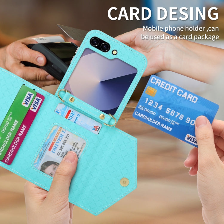 For Samsung Galaxy Z Flip6 / Flip7 FE POLA Grid Texture Multi-Card Slots Zipper Wallet Phone Case(Blue) - Galaxy Z Flip6 5G Cases by POLA | Online Shopping UK | buy2fix