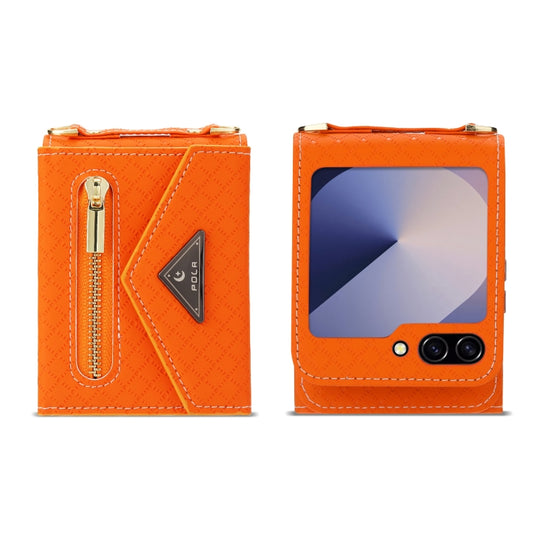 For Samsung Galaxy Z Flip6 / Flip7 FE POLA Grid Texture Multi-Card Slots Zipper Wallet Phone Case(Orange) - Galaxy Z Flip6 5G Cases by POLA | Online Shopping UK | buy2fix