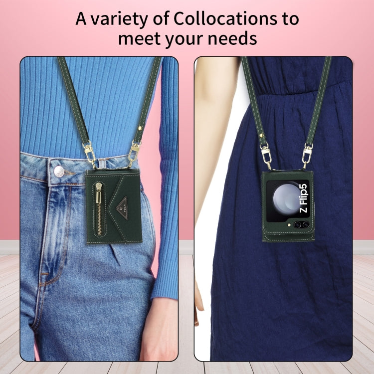 For Samsung Galaxy Z Flip5 POLA Grid Texture Multi-Card Slots Zipper Wallet Phone Case(Green) - Galaxy Z Flip5 Cases by POLA | Online Shopping UK | buy2fix