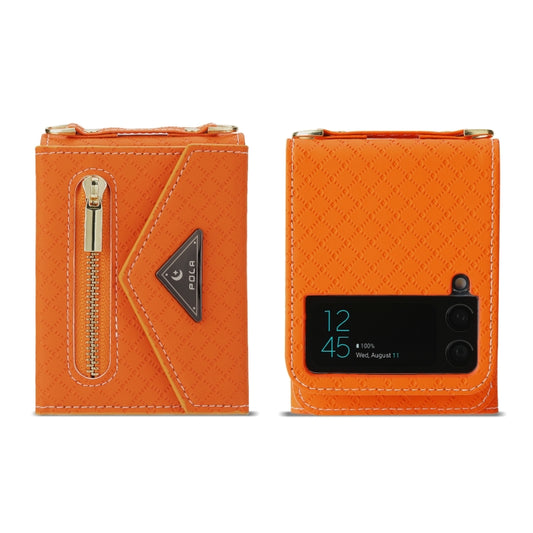 For Samsung Galaxy Z Flip4 POLA Grid Texture Multi-Card Slots Zipper Wallet Phone Case(Orange) - Galaxy Z Flip4 5G Cases by POLA | Online Shopping UK | buy2fix
