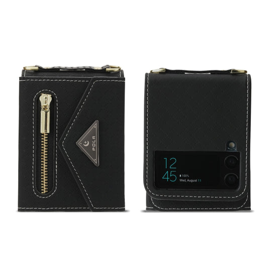 For Samsung Galaxy Z Flip4 POLA Grid Texture Multi-Card Slots Zipper Wallet Phone Case(Black) - Galaxy Z Flip4 5G Cases by POLA | Online Shopping UK | buy2fix