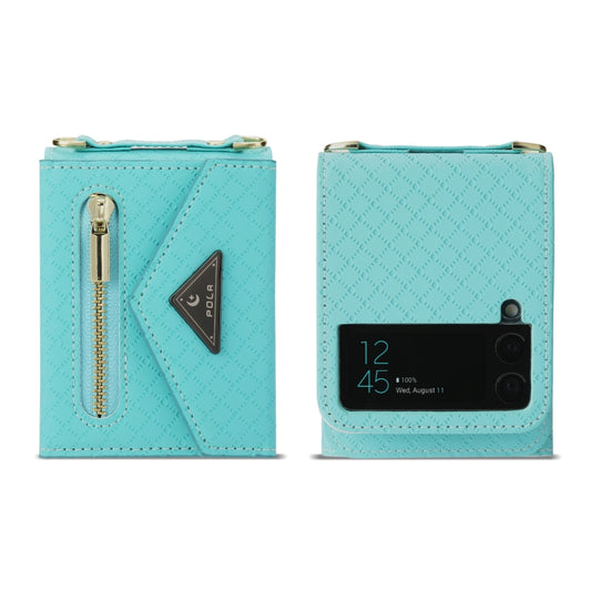 For Samsung Galaxy Z Flip3 5G POLA Grid Texture Multi-Card Slots Zipper Wallet Phone Case(Blue) - Galaxy Phone Cases by POLA | Online Shopping UK | buy2fix