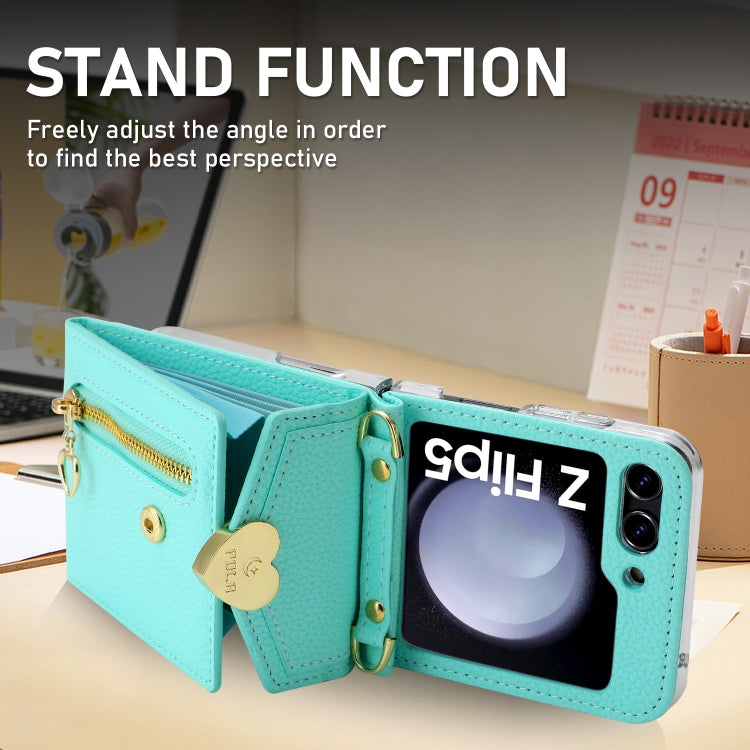For Samsung Galaxy Z Flip5 POLA Litchi Texture Love Buckle Multi-Card Slots Zipper Wallet Phone Case(Blue) - Galaxy Z Flip5 Cases by POLA | Online Shopping UK | buy2fix