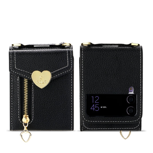 For Samsung Galaxy Z Flip4 POLA Litchi Texture Love Buckle Multi-Card Slots Zipper Wallet Phone Case(Black) - Galaxy Z Flip4 5G Cases by POLA | Online Shopping UK | buy2fix