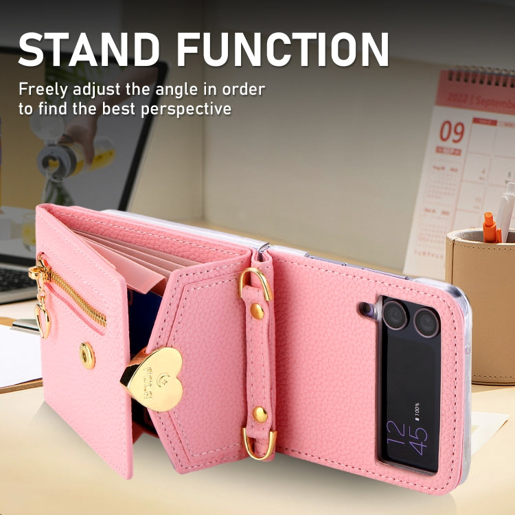 For Samsung Galaxy Z Flip4 POLA Litchi Texture Love Buckle Multi-Card Slots Zipper Wallet Phone Case(Pink) - Galaxy Z Flip4 5G Cases by POLA | Online Shopping UK | buy2fix