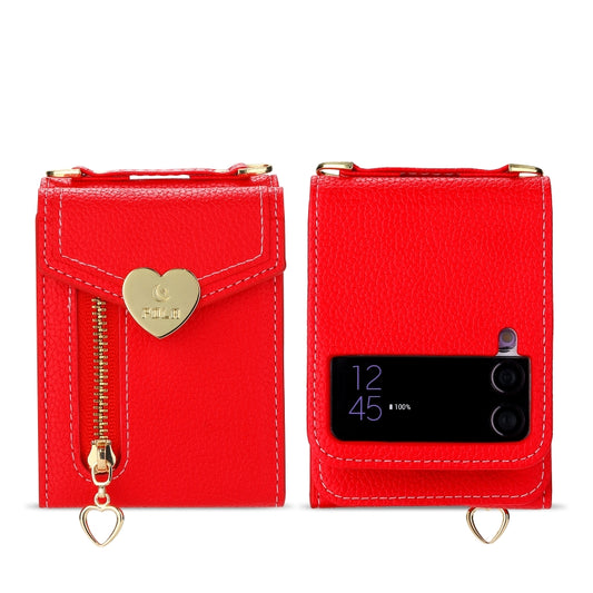 For Samsung Galaxy Z Flip3 5G POLA Litchi Texture Love Buckle Multi-Card Slots Zipper Wallet Phone Case(Red) - Galaxy Phone Cases by POLA | Online Shopping UK | buy2fix