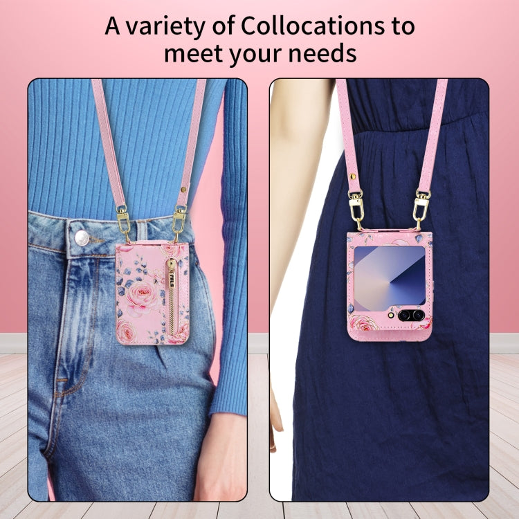 For Samsung Galaxy Z Flip6 / Flip7 FE POLA Rose Pattern Multi-Card Slots Zipper Wallet Phone Case(Pink) - Galaxy Z Flip6 5G Cases by POLA | Online Shopping UK | buy2fix