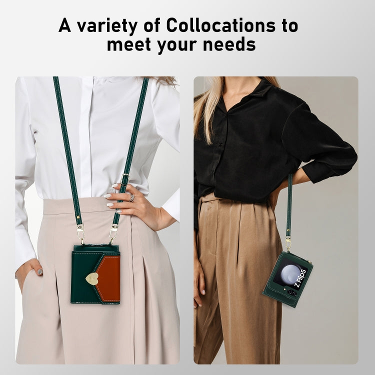 For Samsung Galaxy Z Flip5 POLA Color Block Love Buckle Multi-Card Slots Wallet Phone Case(Green) - Galaxy Z Flip5 Cases by POLA | Online Shopping UK | buy2fix