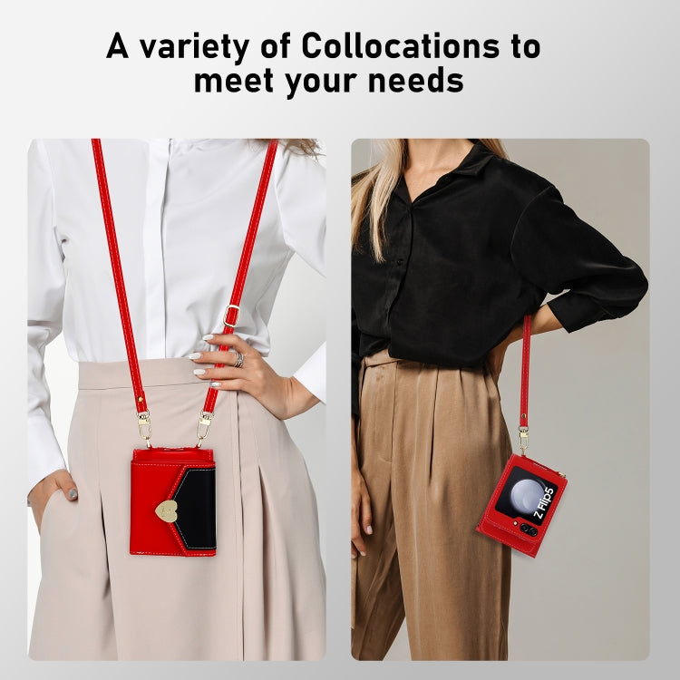 For Samsung Galaxy Z Flip5 POLA Color Block Love Buckle Multi-Card Slots Wallet Phone Case(Red) - Galaxy Z Flip5 Cases by POLA | Online Shopping UK | buy2fix