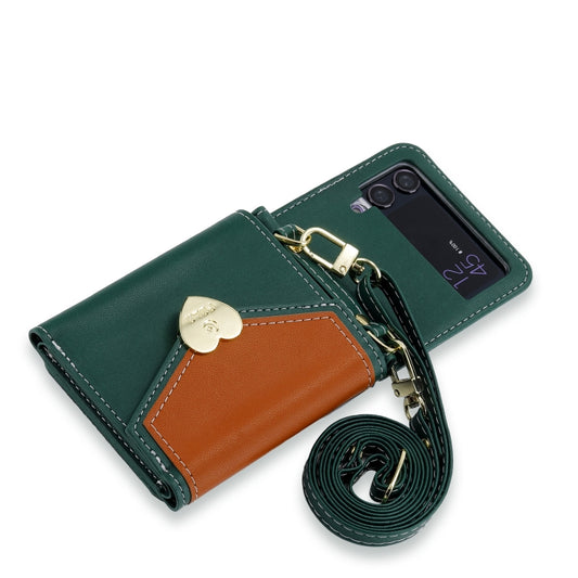 For Samsung Galaxy Z Flip4 POLA Color Block Love Buckle Multi-Card Slots Wallet Phone Case(Green) - Galaxy Z Flip4 5G Cases by POLA | Online Shopping UK | buy2fix