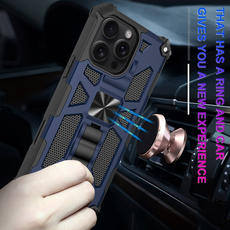 For iPhone 16 Pro Max Armor Shockproof TPU + PC Magnetic Phone Case with Holder(Blue) by buy2fix