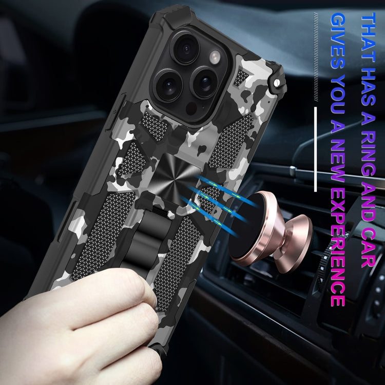 For iPhone 16 Pro Max Camouflage Armor Kickstand TPU + PC Magnetic Phone Case(Black) by buy2fix