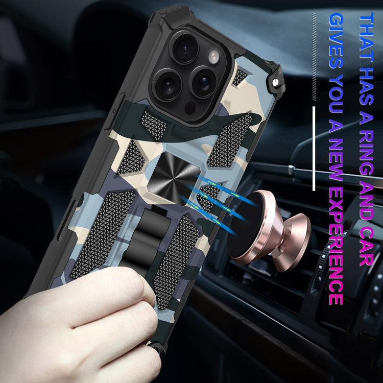 For iPhone 16 Pro Max Camouflage Armor Kickstand TPU + PC Magnetic Phone Case(Navy Blue) by buy2fix