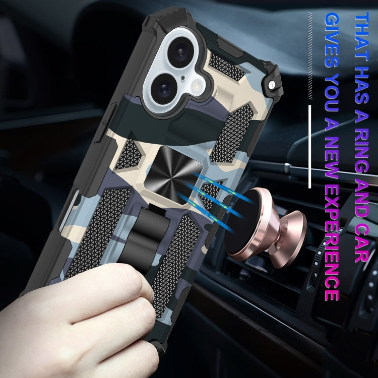 For iPhone 16 Plus Camouflage Armor Kickstand TPU + PC Magnetic Phone Case(Navy Blue) by buy2fix