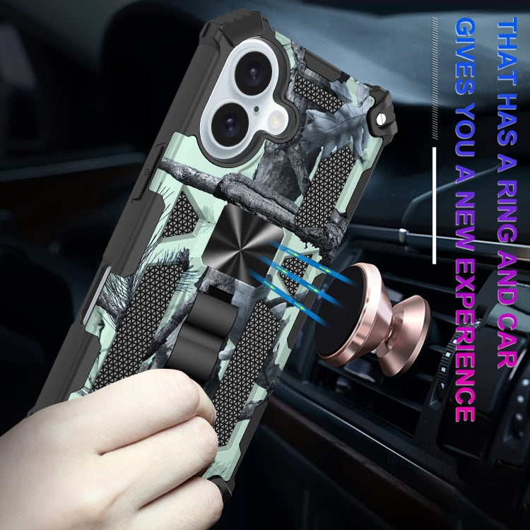 For iPhone 16 Camouflage Armor Kickstand TPU + PC Magnetic Phone Case(Mint Green) by buy2fix