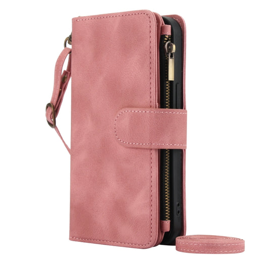 For iPhone 12 Dream 9-Card Zipper Wallet RFID Leather Phone Case with Lanyard(Rose Gold) - iPhone 12 / 12 Pro Cases by buy2fix | Online Shopping UK | buy2fix