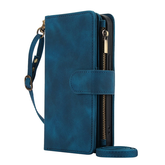 For iPhone 14 Pro Dream 9-Card Zipper Wallet RFID Leather Phone Case with Lanyard(Blue) - iPhone 14 Pro Cases by buy2fix | Online Shopping UK | buy2fix
