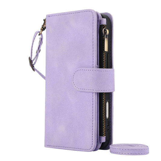 For iPhone 16 Dream 9-Card Zipper Wallet RFID Leather Phone Case with Lanyard(Purple) by buy2fix