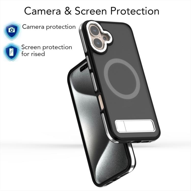 For iPhone 16 Plus Dual-Color Skin Feel Magsafe Phone Case with Holder(Grey) - iPhone 16 Plus Cases by buy2fix | Online Shopping UK | buy2fix