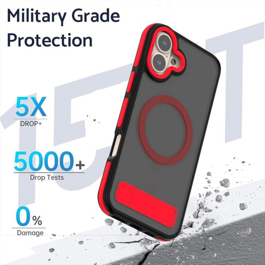 For iPhone 16 Plus Dual-Color Skin Feel Magsafe Phone Case with Holder(Red) - iPhone 16 Plus Cases by buy2fix | Online Shopping UK | buy2fix