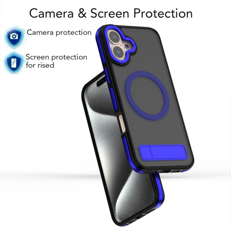 For iPhone 16 Dual-Color Skin Feel Magsafe Phone Case with Holder(Blue) - iPhone 16 Cases by buy2fix | Online Shopping UK | buy2fix