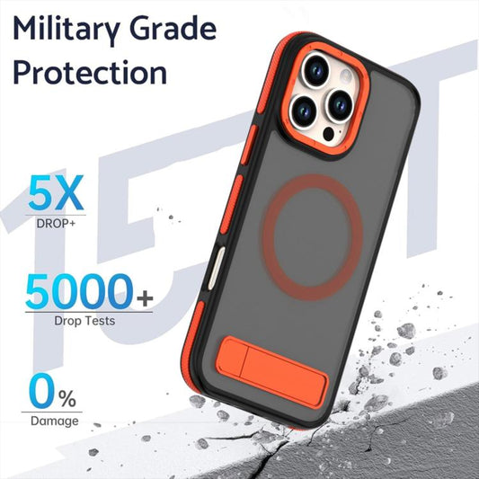 For iPhone 14 Dual-Color Skin Feel Magsafe Phone Case with Holder(Orange) - iPhone 14 Cases by buy2fix | Online Shopping UK | buy2fix