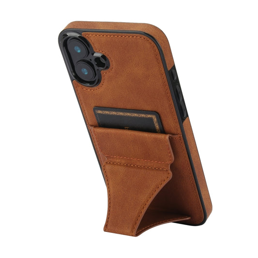 For iPhone 16 Ultra-thin Shockproof Phone Protective Case with Holder(Brown) by buy2fix