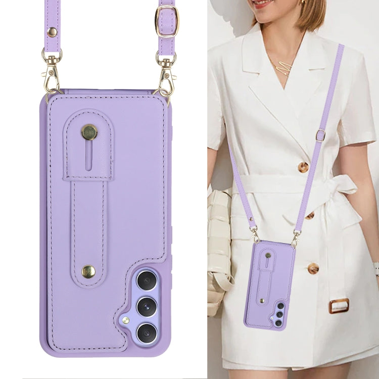 For Samsung Galaxy S25+ 5G Wristband Vertical Flip Wallet Back Cover Phone Case with Long Lanyard(Purple) by buy2fix