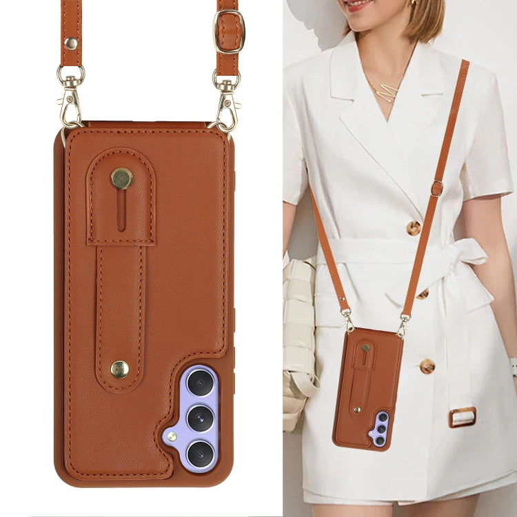 For Samsung Galaxy S25+ 5G Wristband Vertical Flip Wallet Back Cover Phone Case with Long Lanyard(Brown) by buy2fix