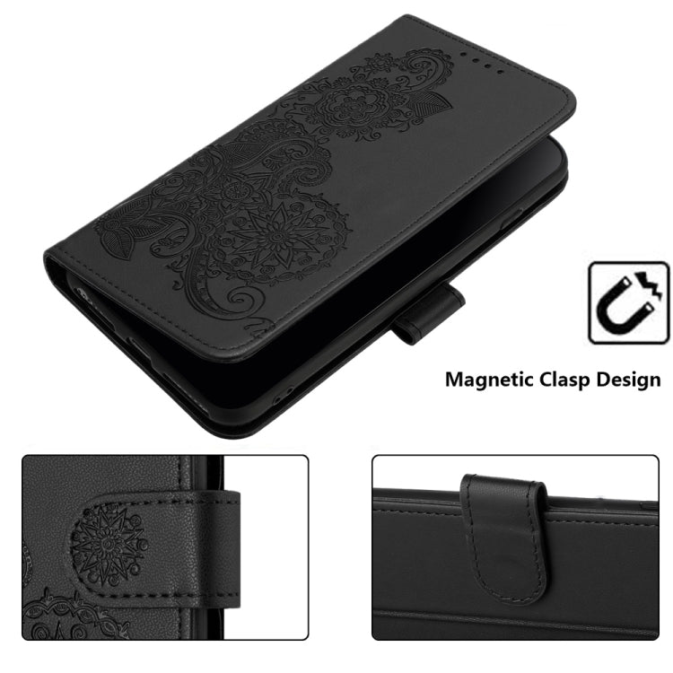 For Samsung Galaxy S25 5G Datura Flower Embossed Flip Leather Phone Case(Black) by buy2fix