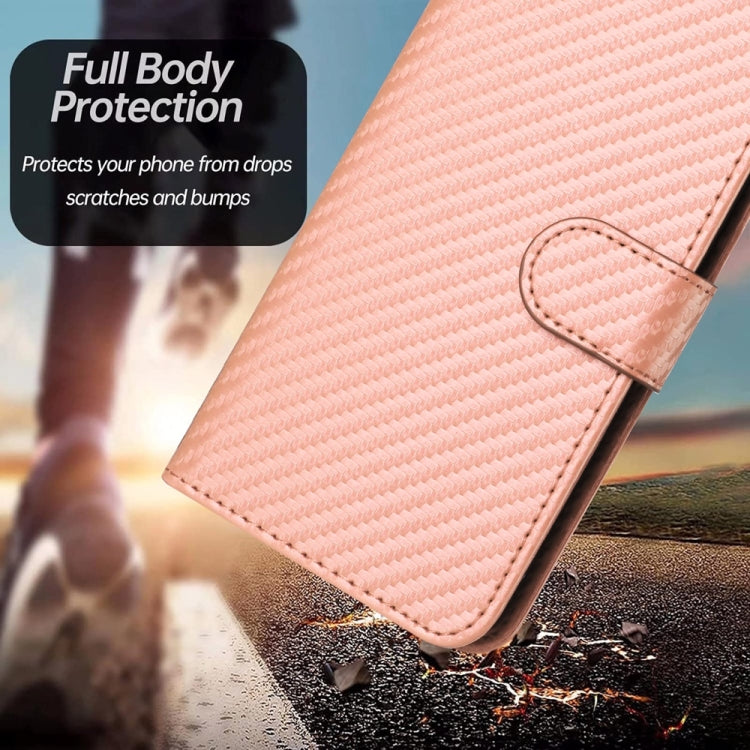For Samsung Galaxy S25+ 5G YX0070 Carbon Fiber Buckle Leather Phone Case with Lanyard(Pink) by buy2fix