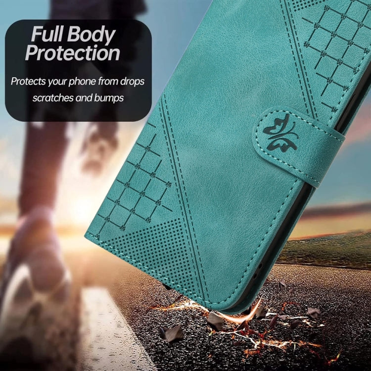 For Samsung Galaxy S25+ 5G Grid Butterfly Embossed Pattern Leather Phone Case with Lanyard(Light Blue) by buy2fix