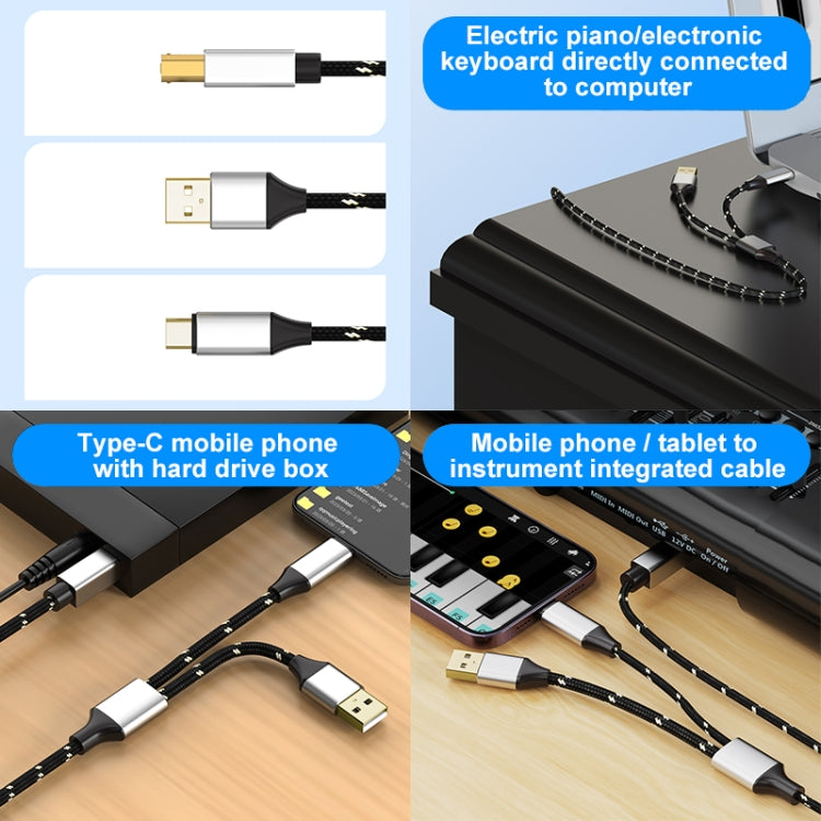 2 in 1 Type-C and USB-A to USB-B MIDI Instruments Printer Cable, Length: 1m, Length:1m(Black) by buy2fix