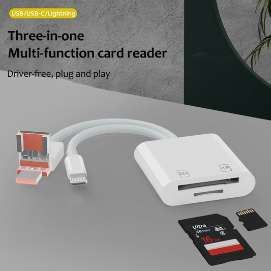 NK-101Y TL Pro USB-C / Type-C, 8 Pin, USB to TF, SD Card Slot Multi-function Card Reader(White) - U Disk & Card Reader by buy2fix | Online Shopping UK | buy2fix