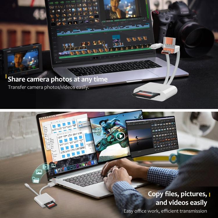 NK-101Y TL Pro USB-C / Type-C, 8 Pin, USB to TF, SD Card Slot Multi-function Card Reader(White) - U Disk & Card Reader by buy2fix | Online Shopping UK | buy2fix