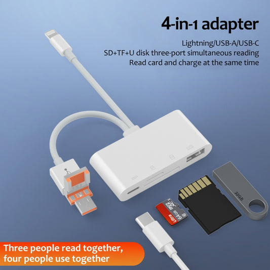NK-108TL Pro USB-C / Type-C, 8 Pin, USB to USB-C / Type-C, USB, TF, SD Card Multi-function Card Reader Adapter(White) by buy2fix